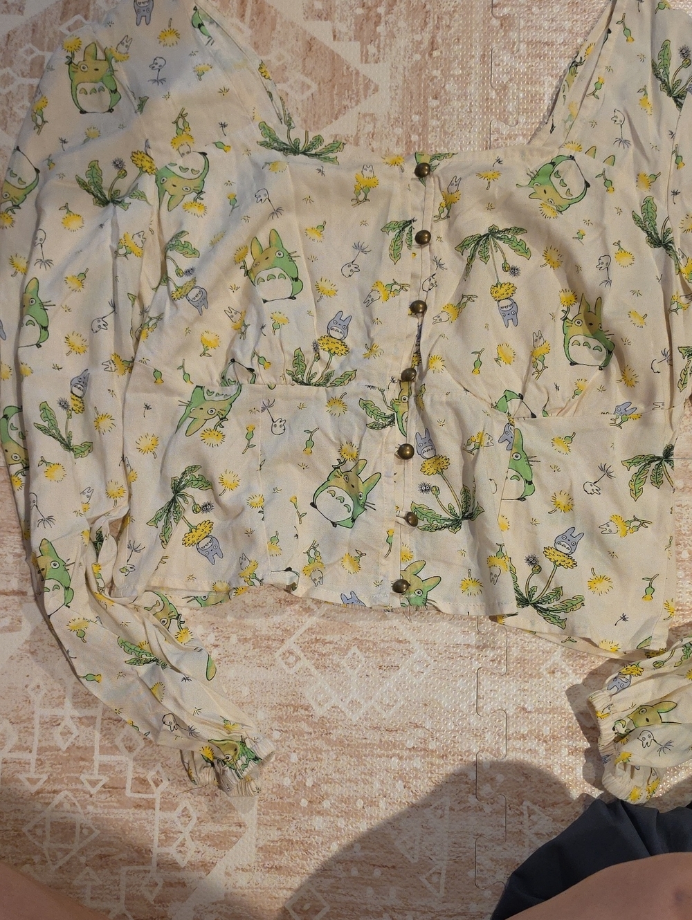 Studio Ghilbi Whimsical Totoro Floral Button-Front Blouse